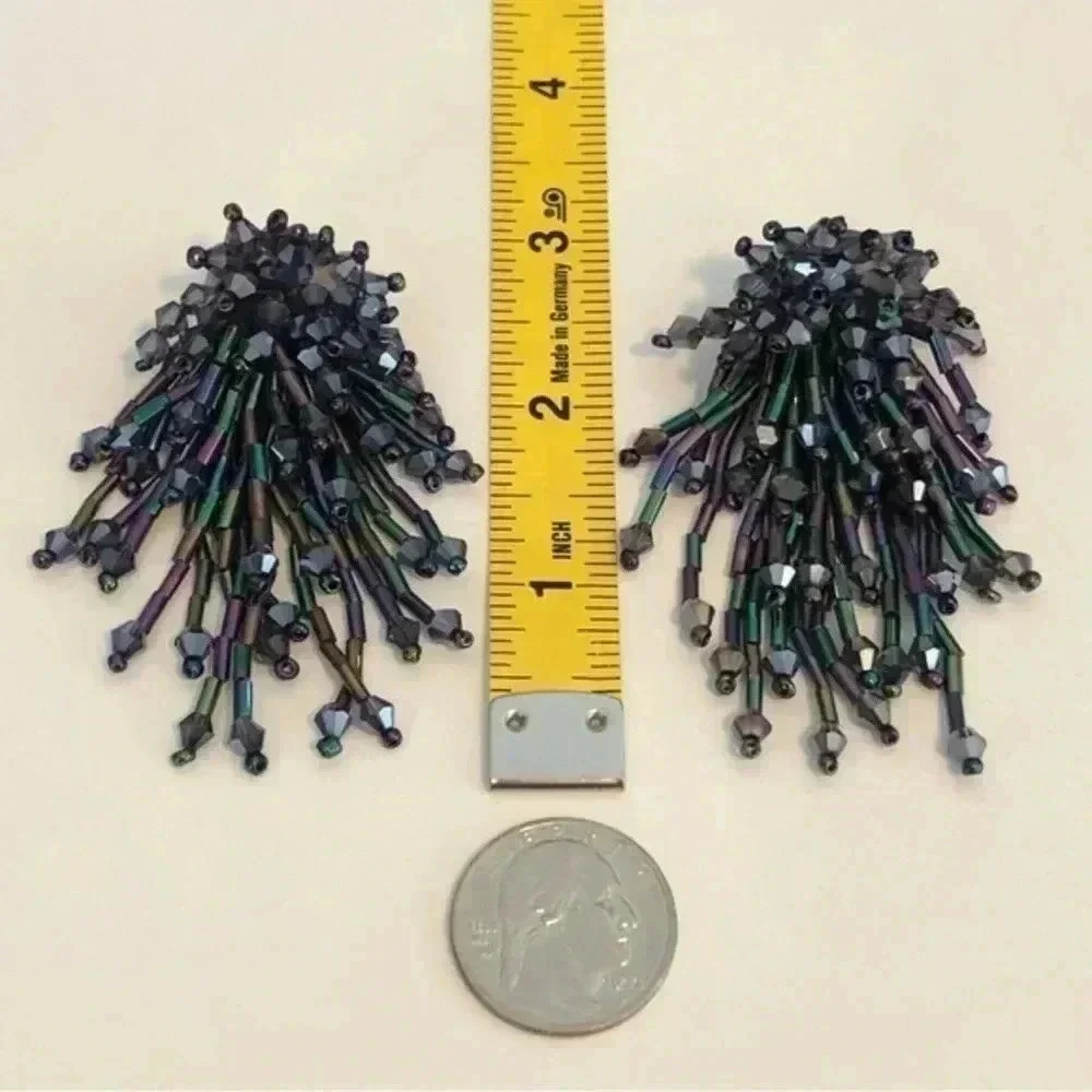 Handmade Iridescent Starburst Firework Tasseled Beaded Earrings